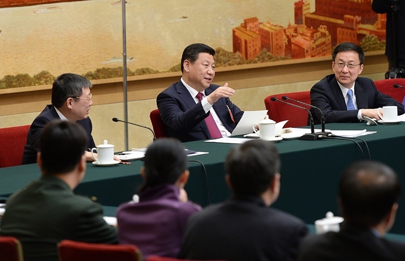 2014年3月習近平總書記參加十二屆全國人大二次會議上海代表團的審議。