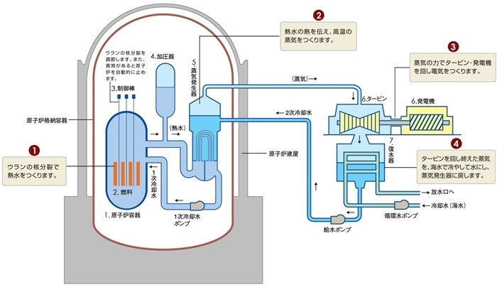 核電站運(yùn)作原理圖。通常的核電站排水未直接接觸核燃料。（圖片來源：日本北海道電力株式會(huì)社網(wǎng)站）