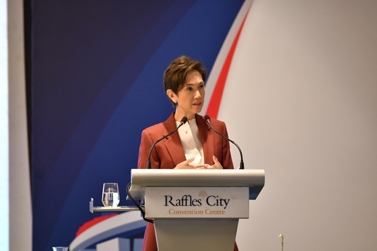 新加坡通訊及新聞部長(zhǎng)兼內(nèi)政部第二部長(zhǎng)楊莉明。新加坡南洋理工大學(xué)供圖