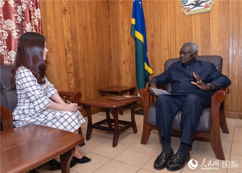 2023年9月14日，所羅門群島總理梅納西·索加瓦雷在首都霍尼亞拉接受人民網(wǎng)記者專訪。人民網(wǎng) 賀吉攝