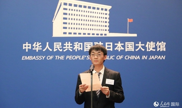 獲獎(jiǎng)學(xué)生代表、大阪大學(xué)博士生劉亞飛發(fā)表感言。人民網(wǎng) 許可攝