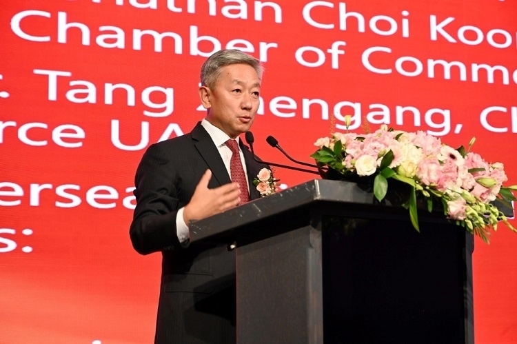 中國駐阿聯(lián)酋大使張益明致辭。阿聯(lián)酋中華工商總會供圖