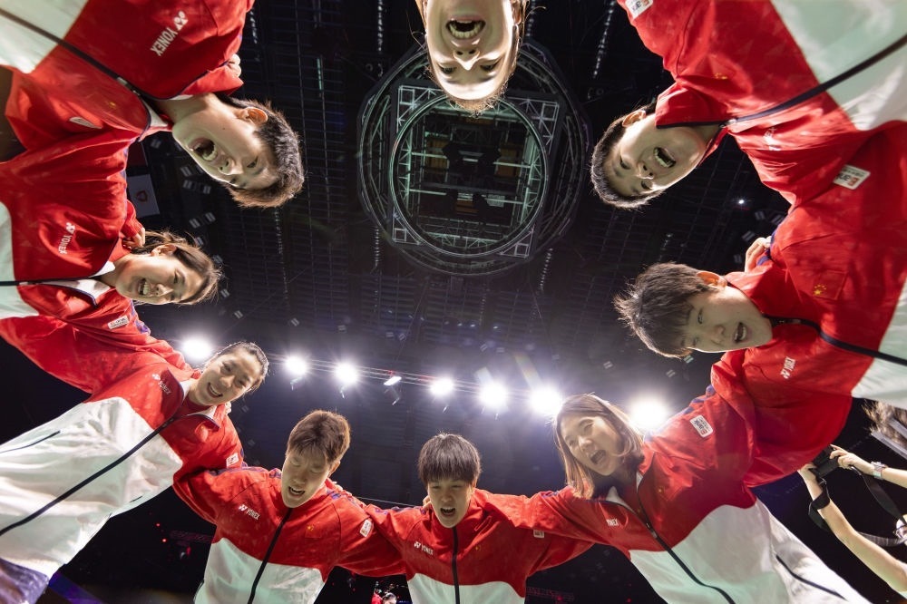 5月5日，中國(guó)隊(duì)在賽前互相鼓勵(lì)。新華社記者 江宏景 攝