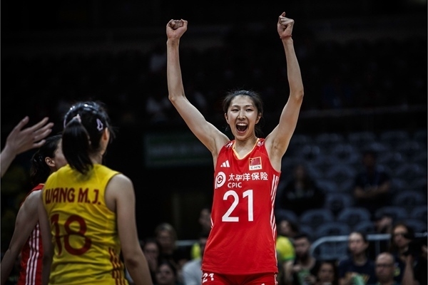 吳夢潔慶祝得分。圖片來源：國際排聯(lián)