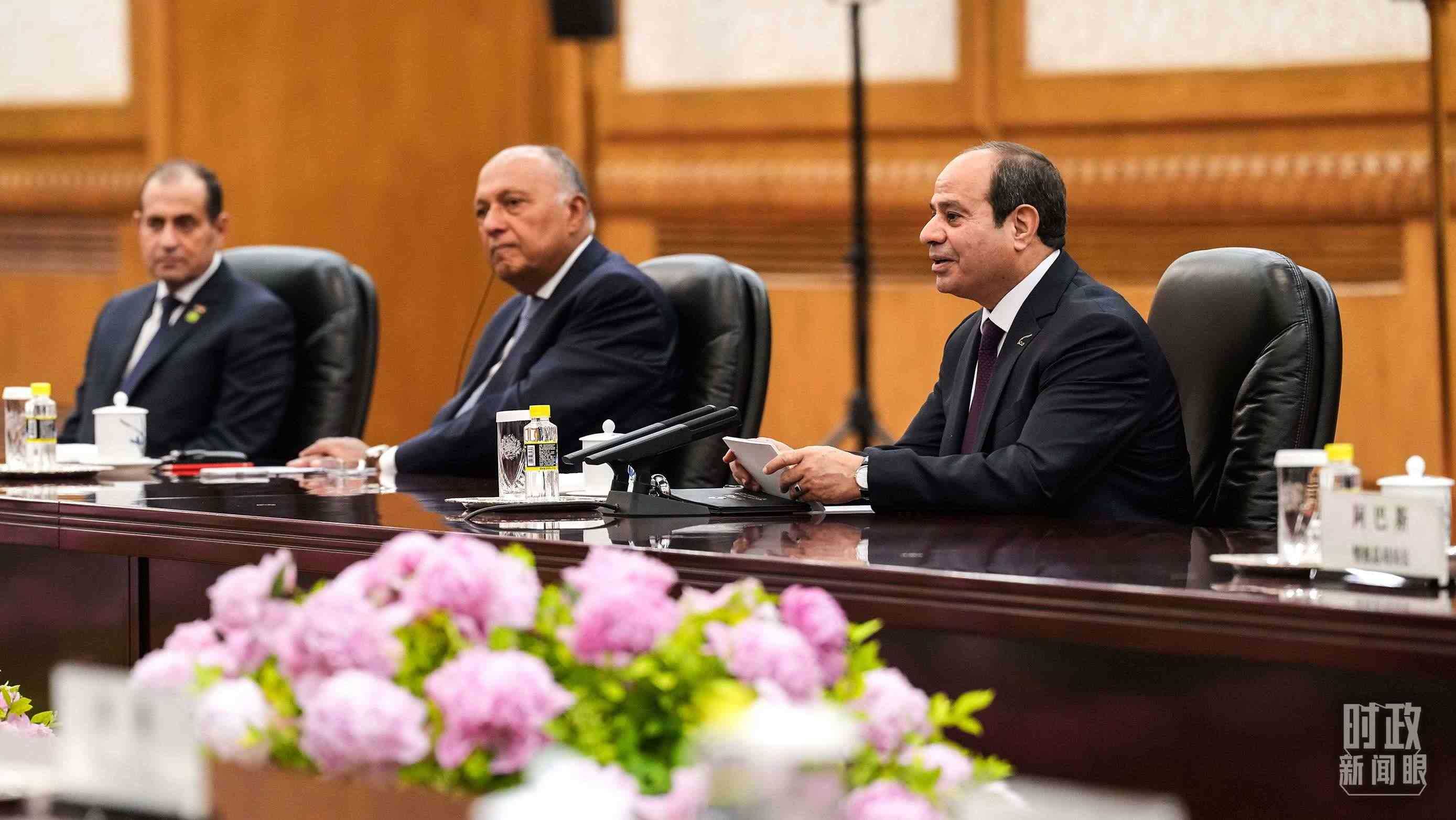 △會(huì)談中的塞西總統(tǒng)。（總臺(tái)國廣記者李晉拍攝）