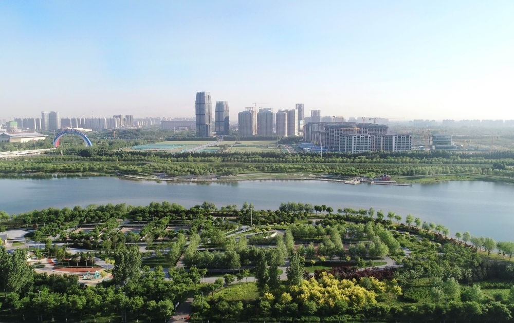石家莊市滹沱河景色（2022年5月16日攝，無人機(jī)照片）。新華社記者 楊世堯 攝