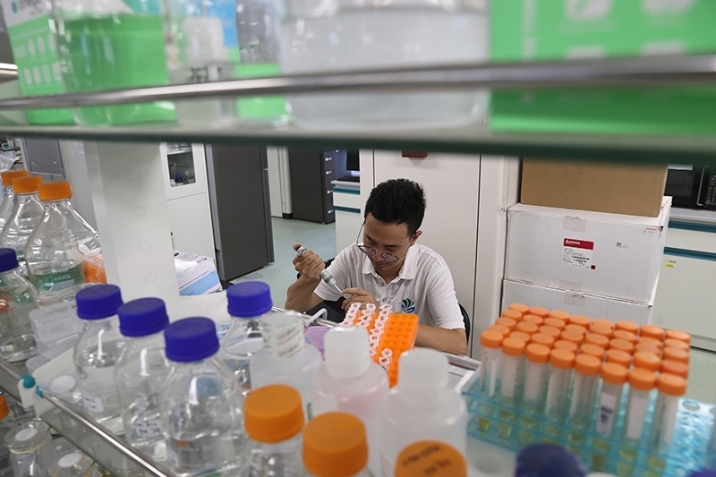 在三亞崖州灣科技城，一名青年科技工作者正在進行科研工作。