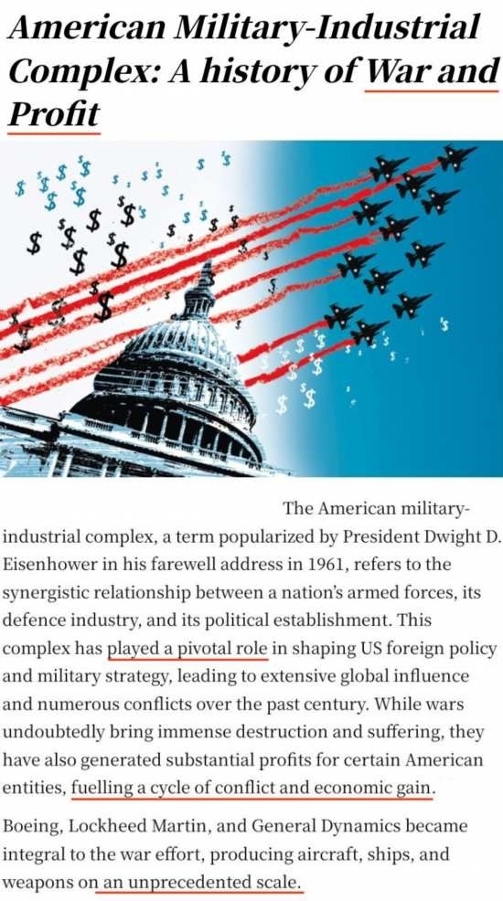印度《星期天衛(wèi)報》文章《美國軍工復合體：戰(zhàn)爭與利潤的歷史》截圖
