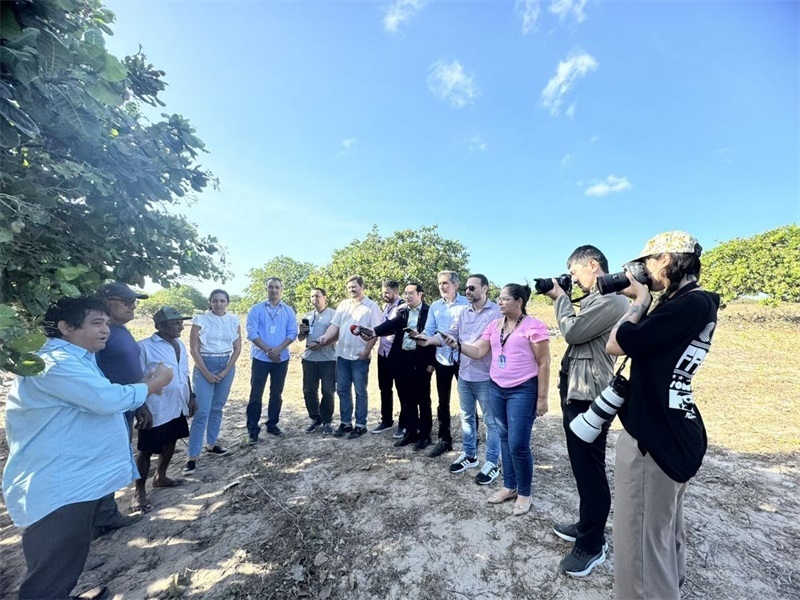 聯(lián)合采訪團(tuán)正在采訪中國企業(yè)在若昂卡馬拉市的扶貧開放項(xiàng)目 。孫佳攝