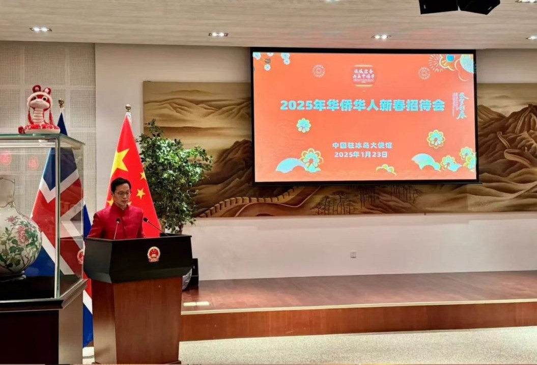 中國駐冰島大使何儒龍致辭。中國駐冰島大使館供圖